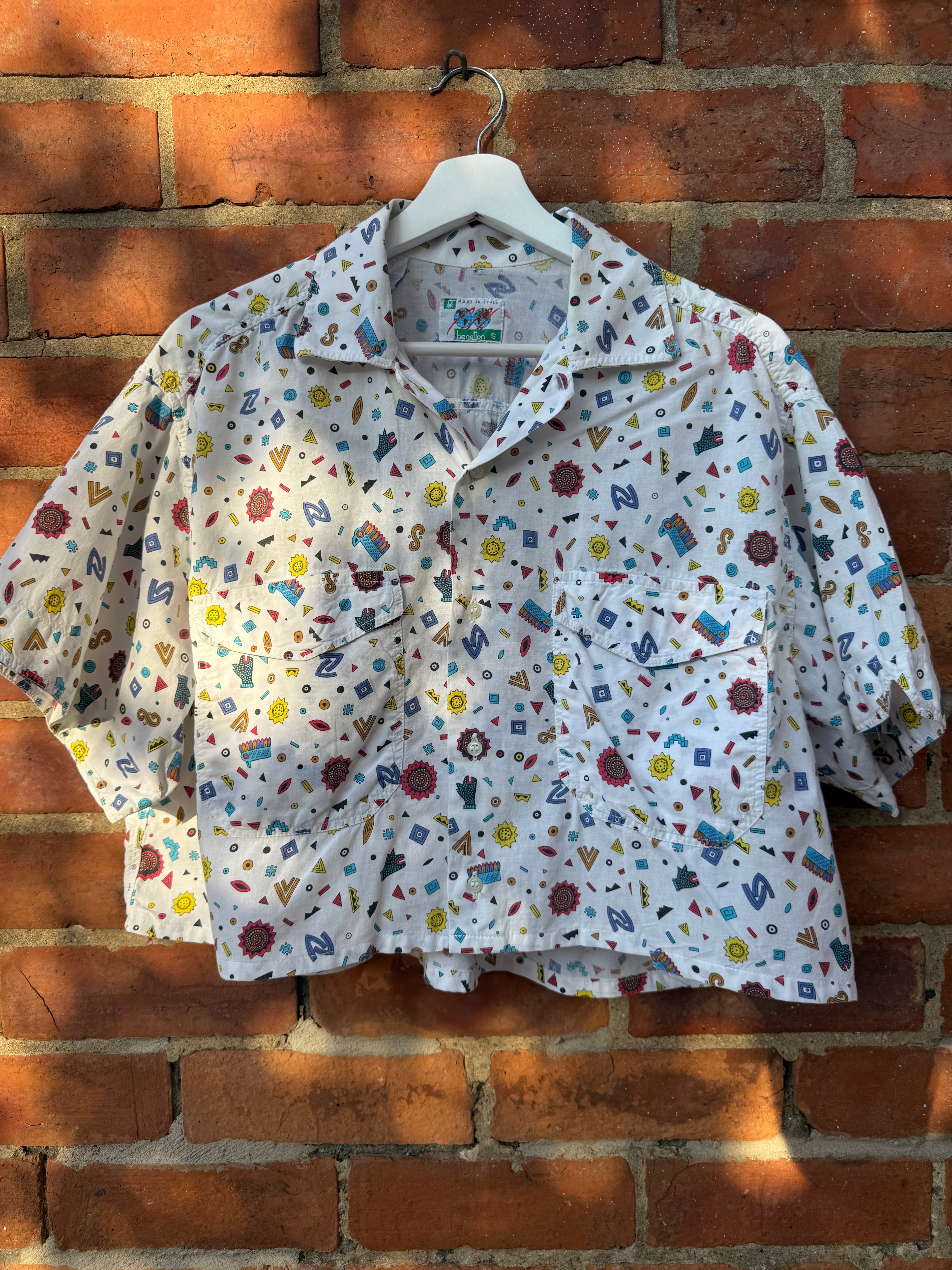 Benetton white multi aztec cropped shirt