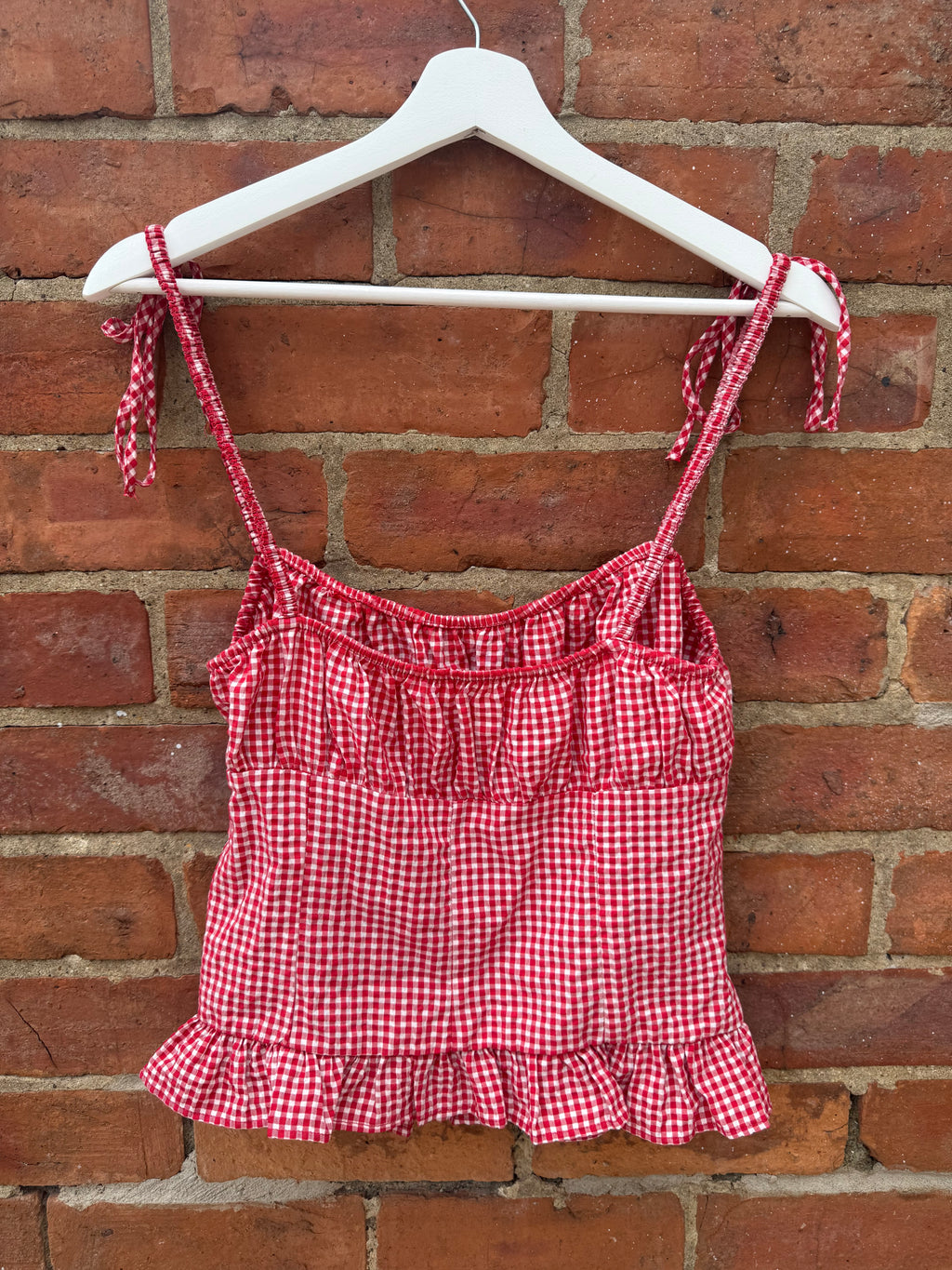 Zara gingham gathered top in re & white