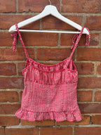 Zara gingham gathered top in re & white