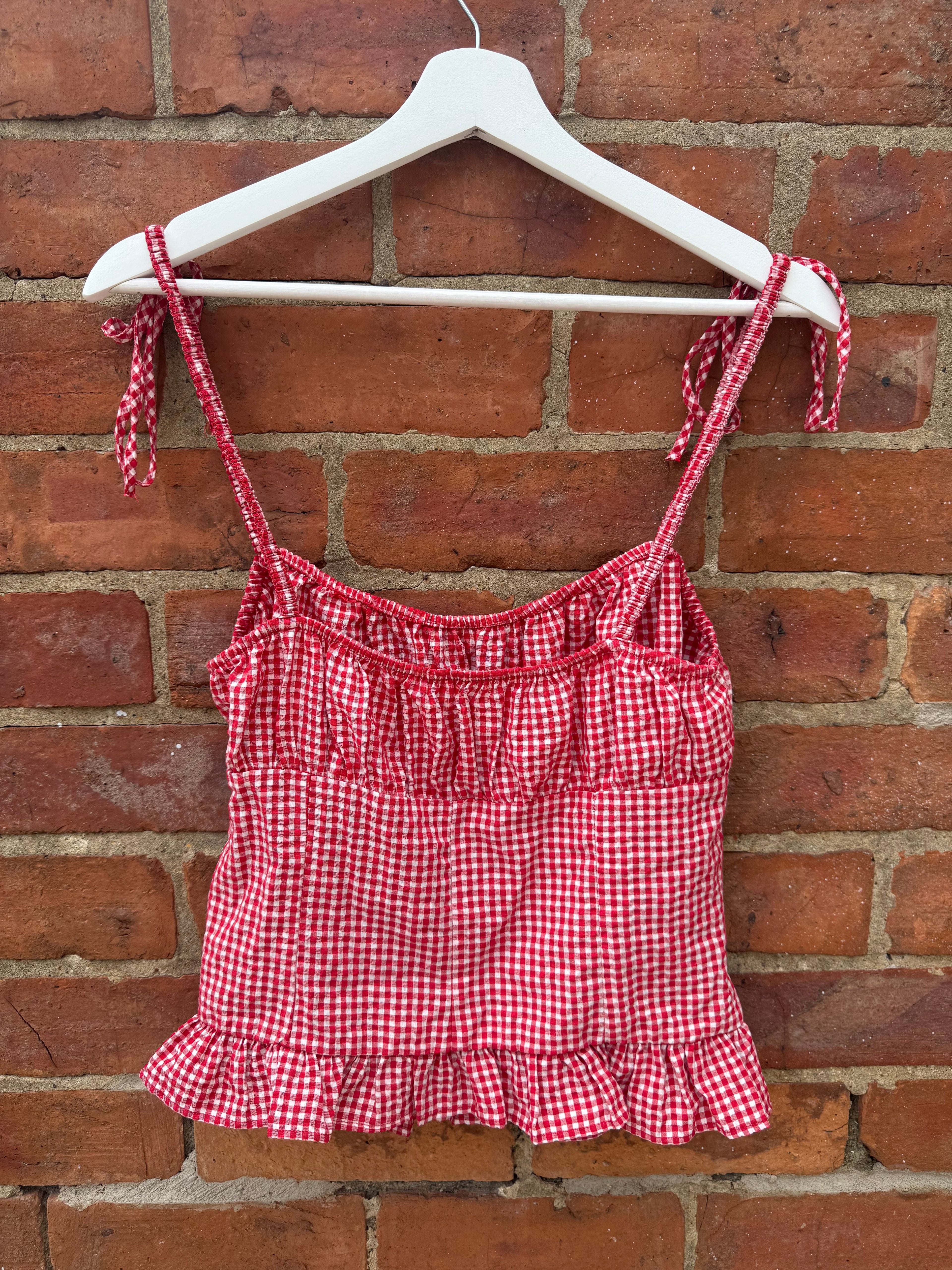 Zara gingham gathered top in re & white