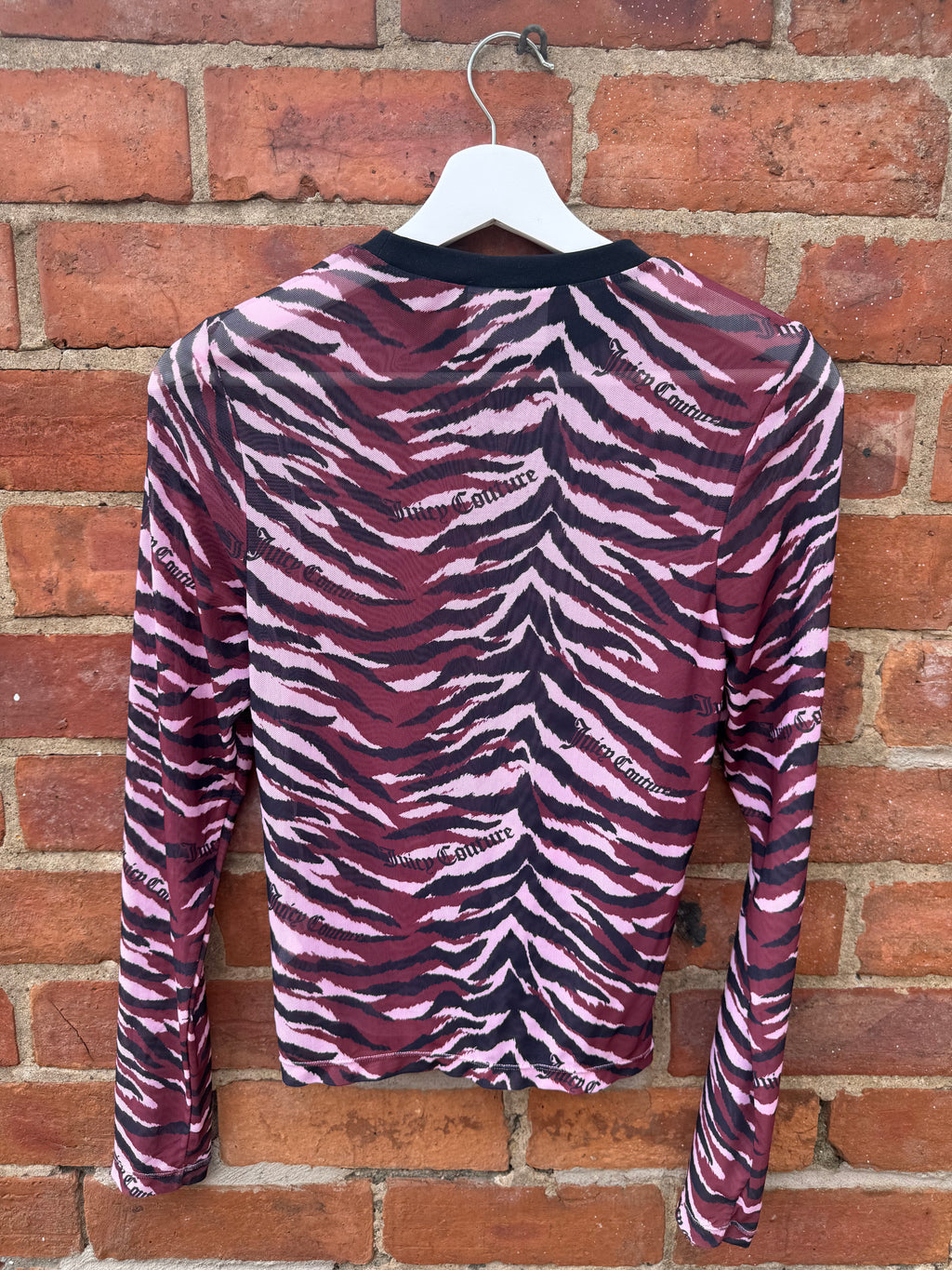 Juicy Couture pink & black mesh tiger print long sleeve top