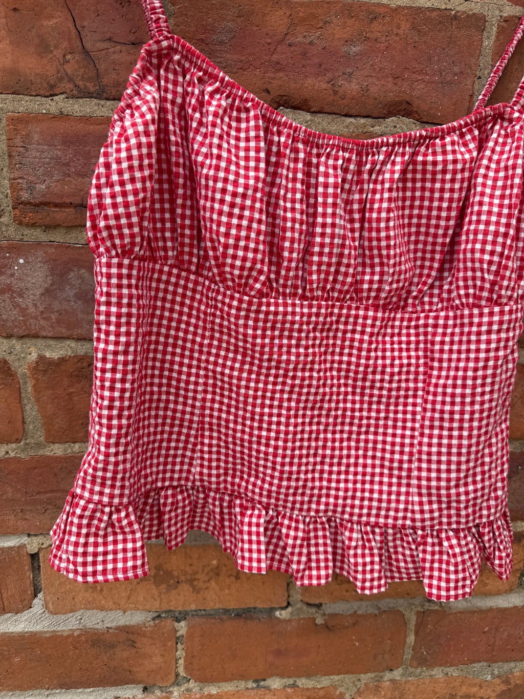 Zara gingham gathered top in re & white
