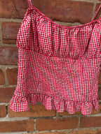 Zara gingham gathered top in re & white