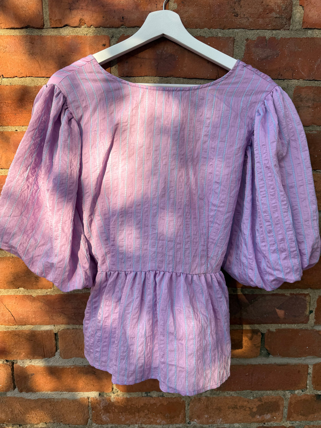 Zara striped blouse with puff sleeves and bow