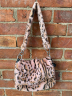 Topshop pink fluffy leopard print shoulder bag