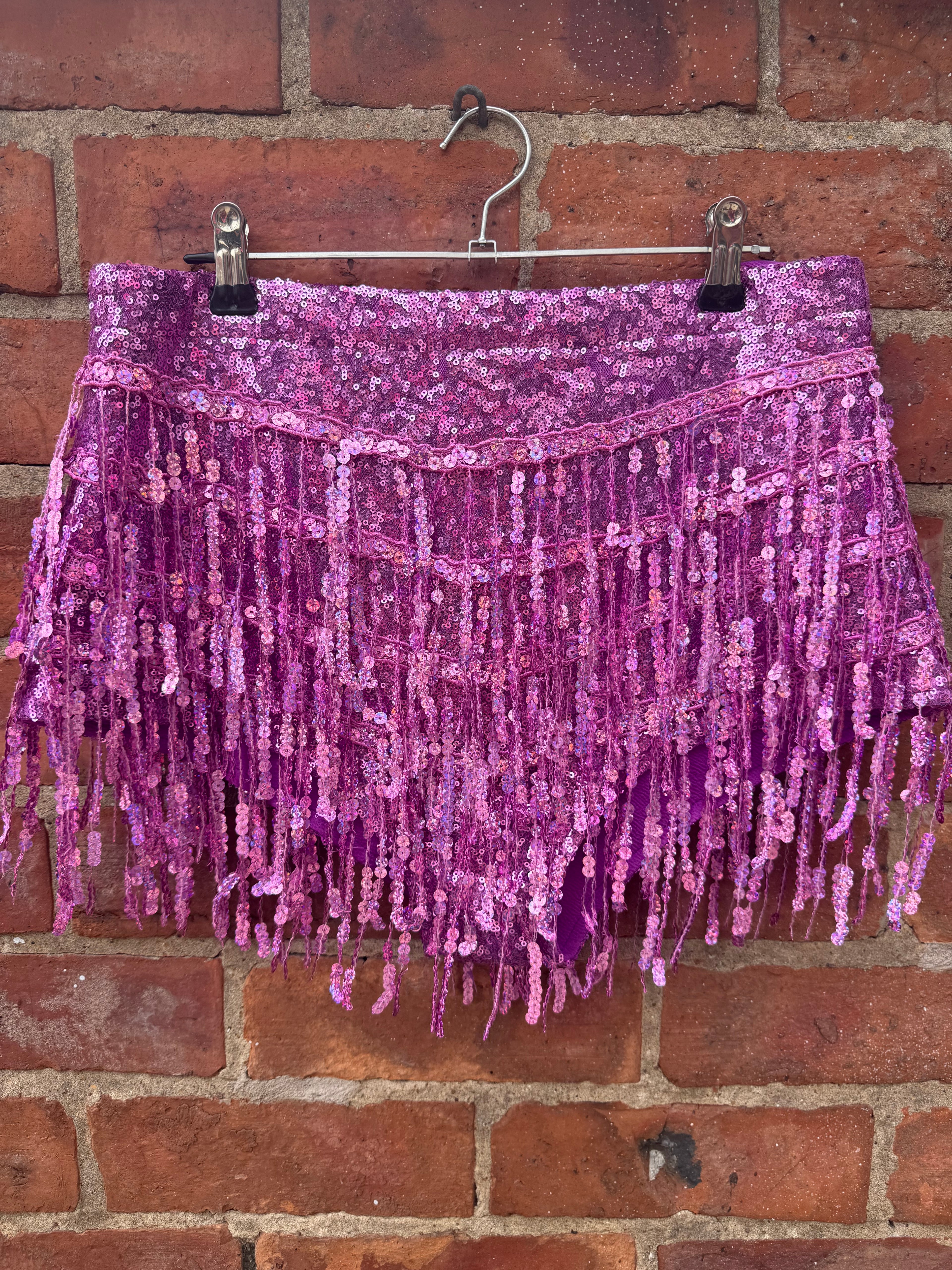 Elsie & Fred La Bamba pink sequin tassel hotpants