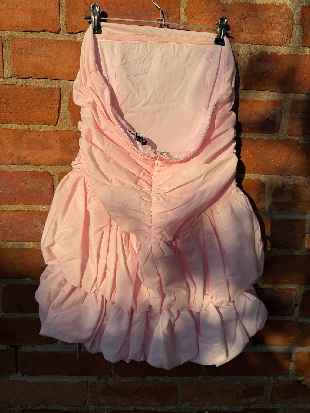 Pretty little thing bandeau ruched puffball mini dress in pink - size 12