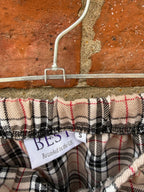 Beige Check elasticated waist Mini Skirt