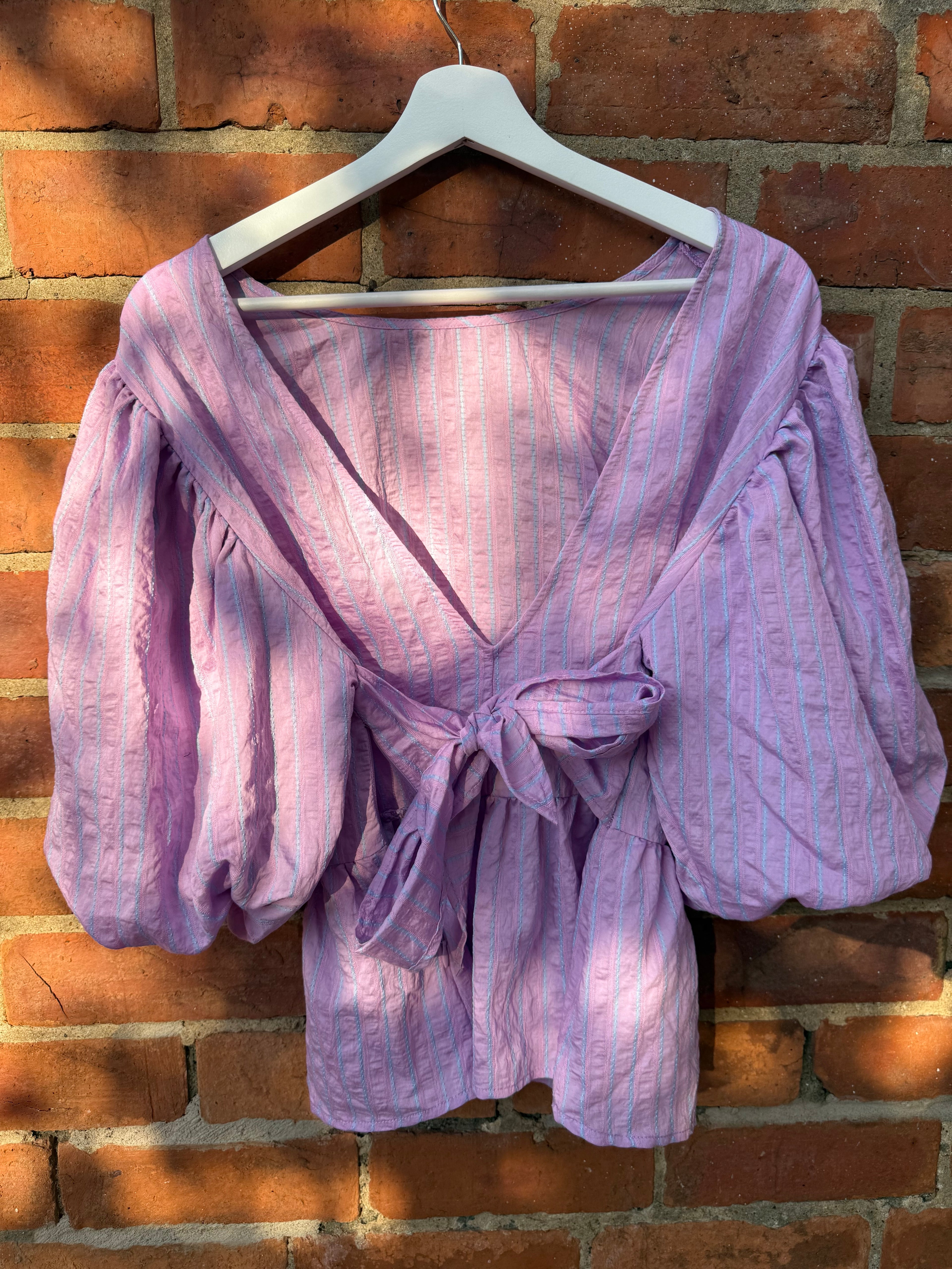 Zara striped blouse with puff sleeves and bow