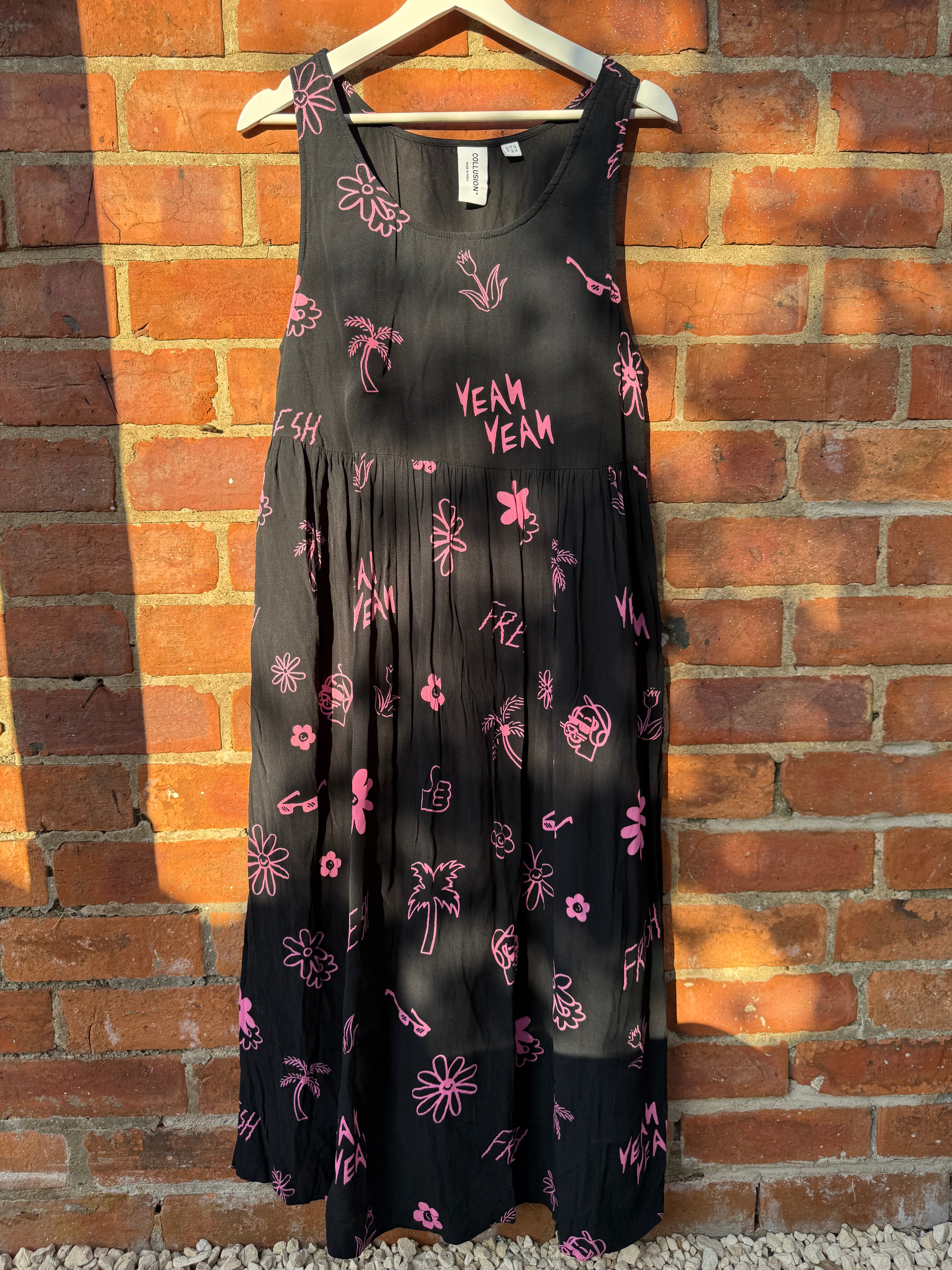 Collusion Black & pink printed midi dress