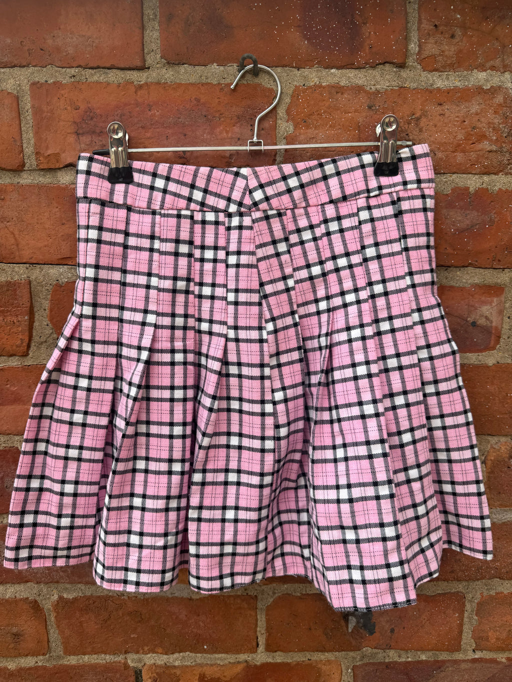 Pink Check Pleated Mini Skirt