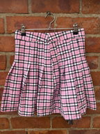 Pink Check Pleated Mini Skirt
