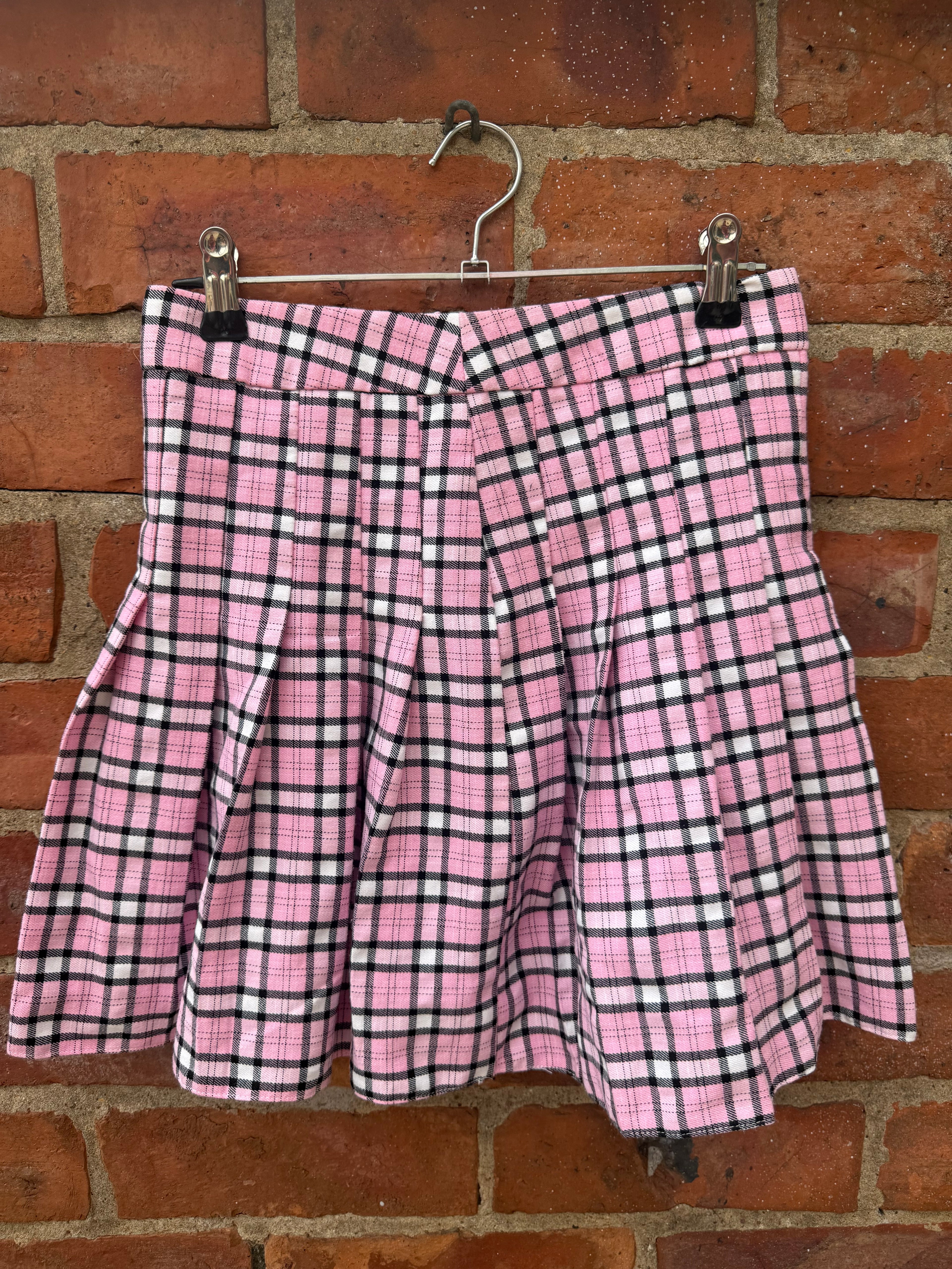 Pink Check Pleated Mini Skirt