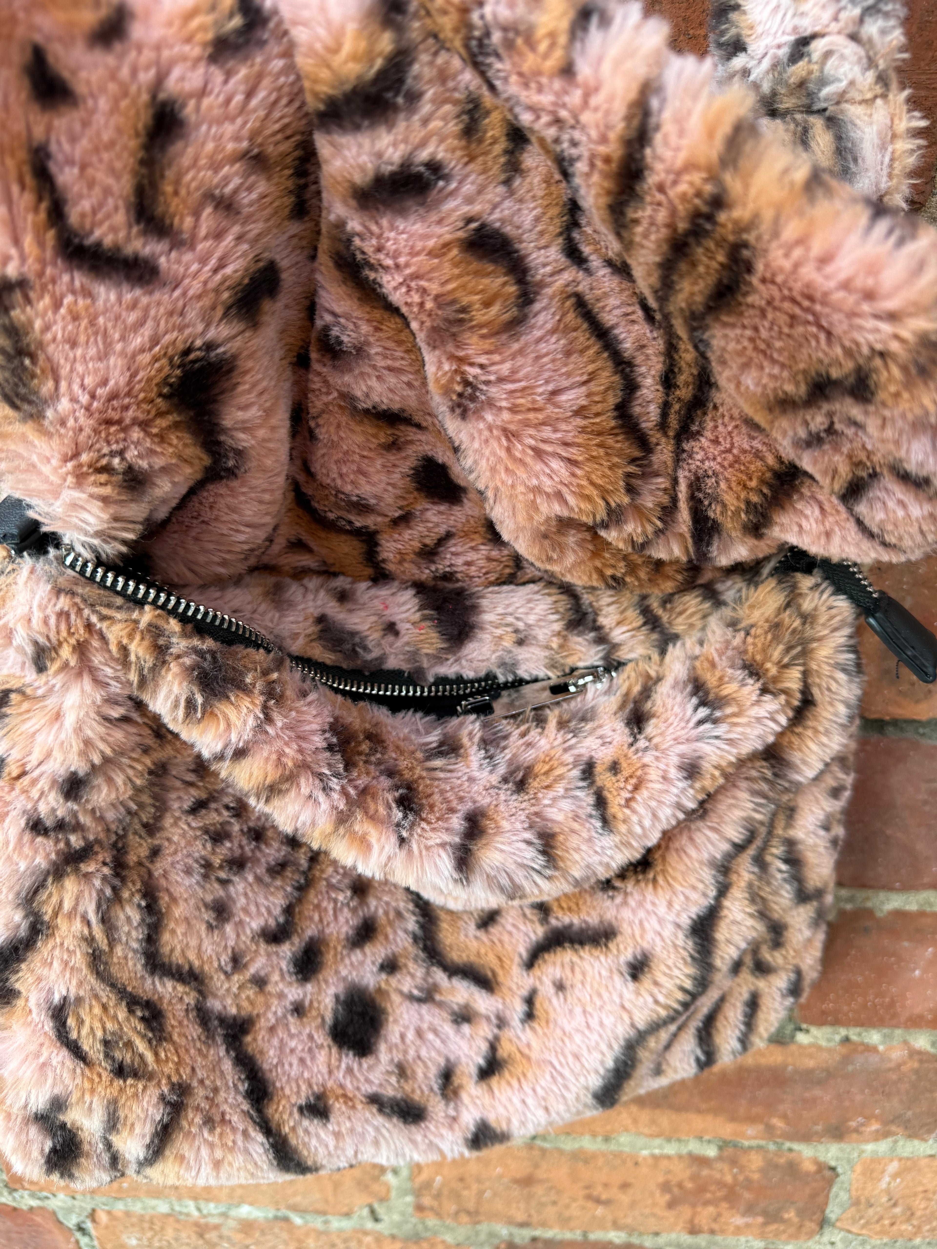 Topshop pink fluffy leopard print shoulder bag