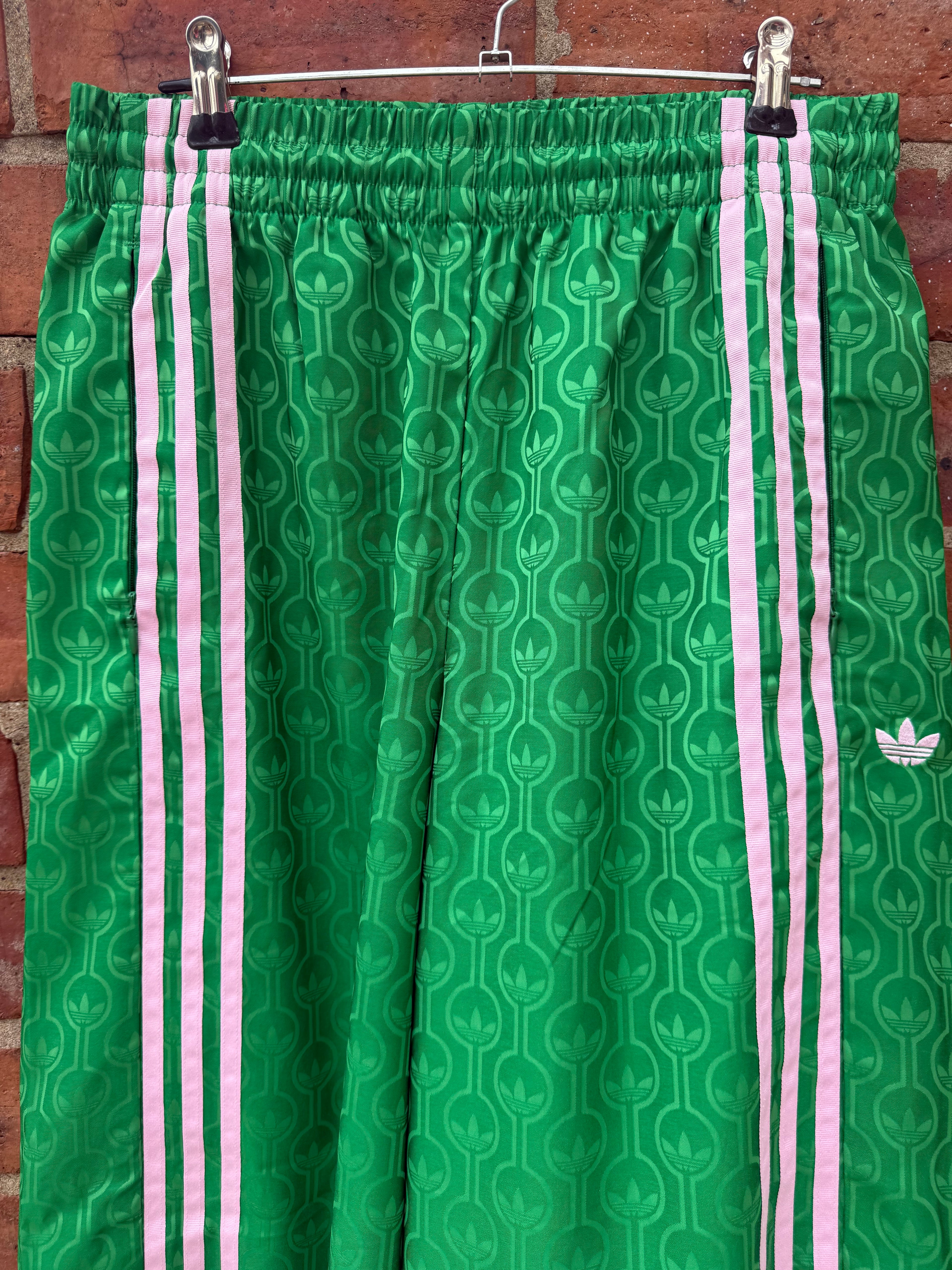 Adidas pink & green pyjama style wide leg tousers