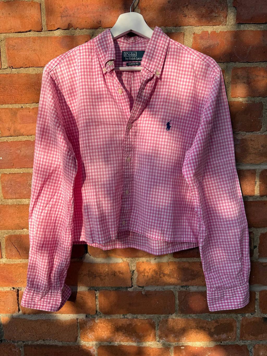 Polo Ralph Lauren re worked crop long sleeve shirt in pink gingham
