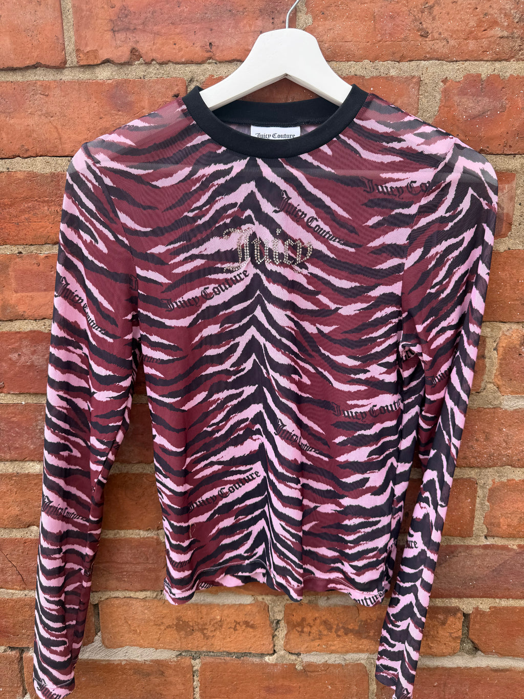 Juicy Couture pink & black mesh tiger print long sleeve top