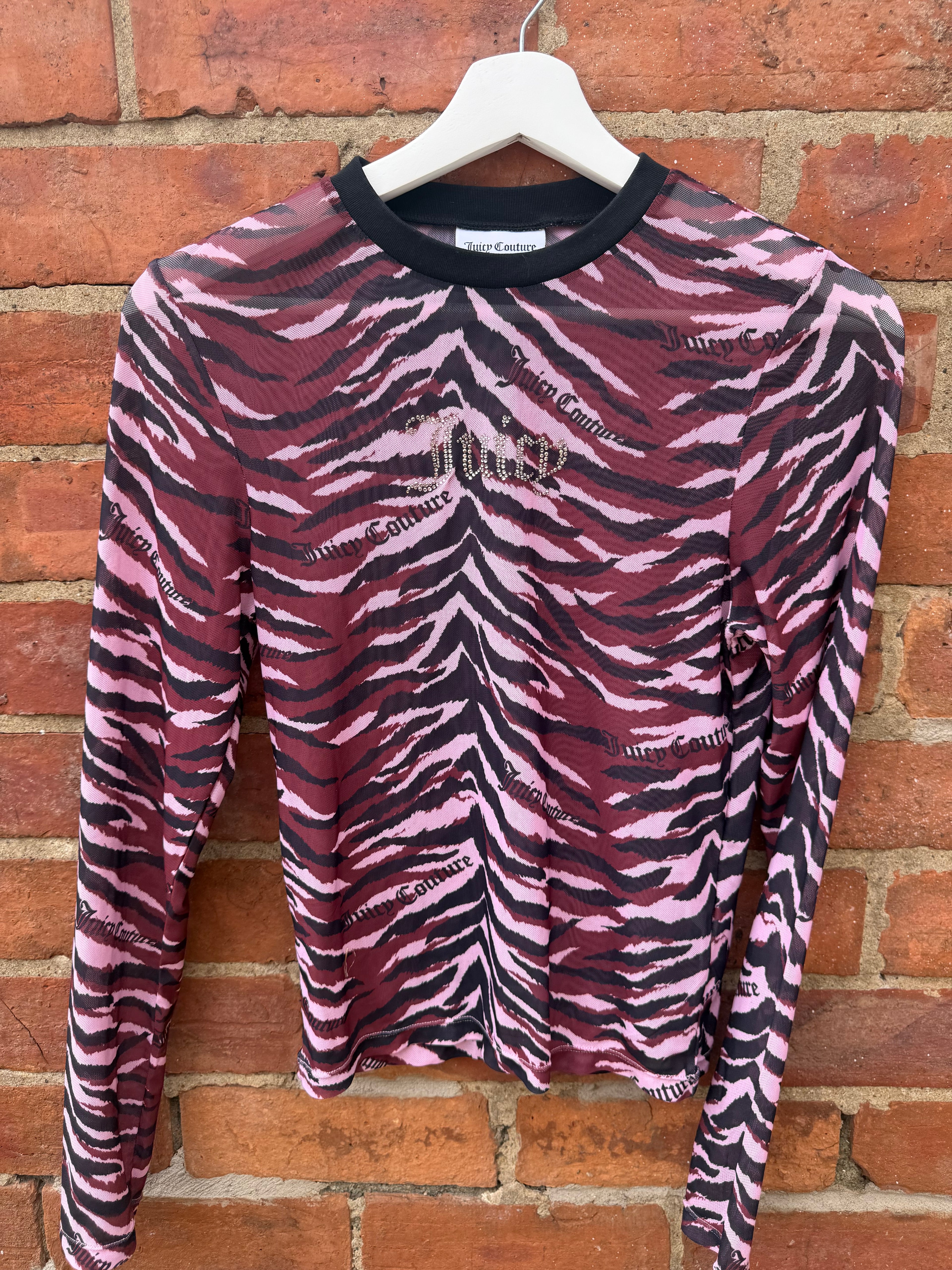 Juicy Couture pink & black mesh tiger print long sleeve top