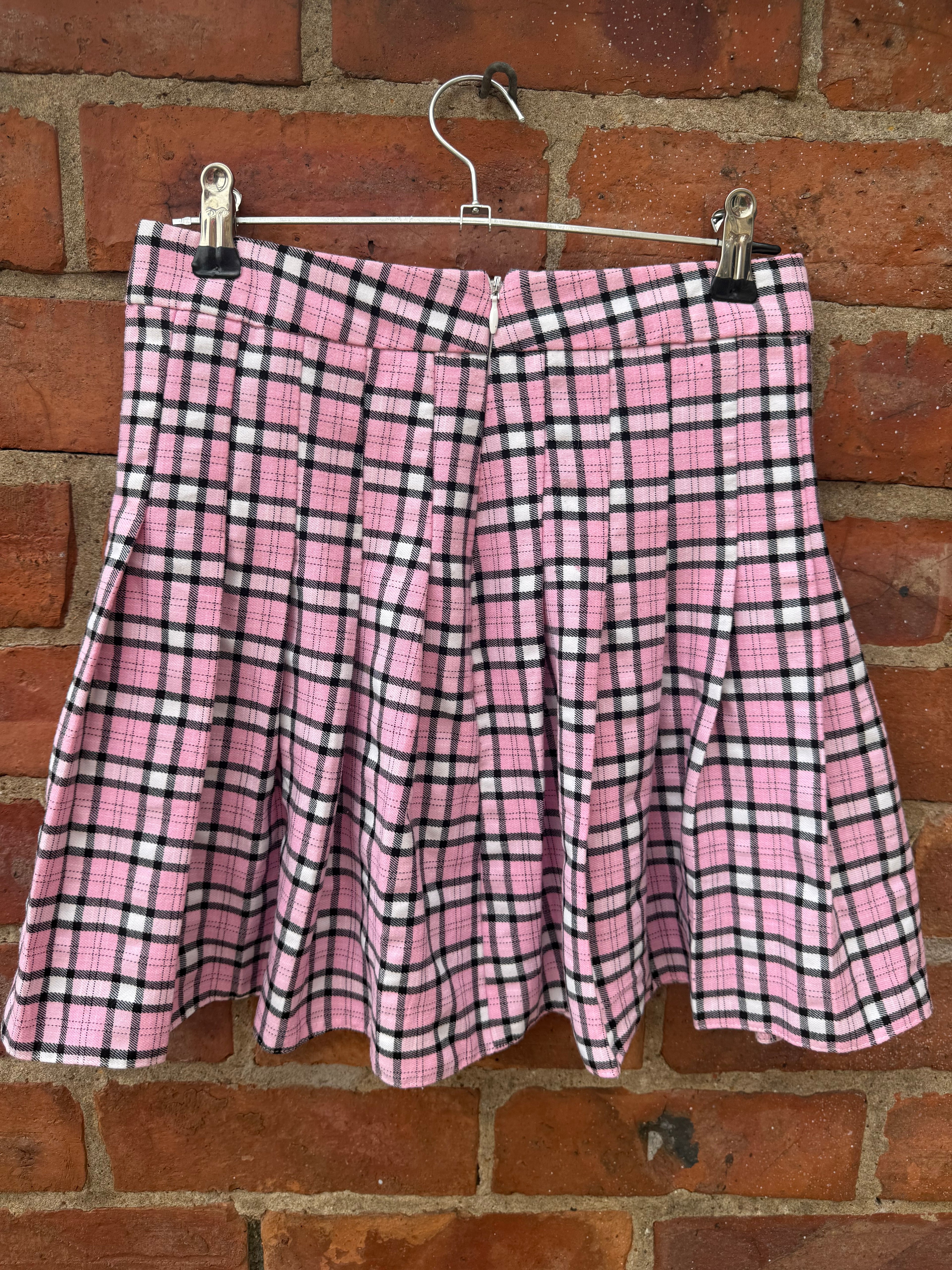 Pink Check Pleated Mini Skirt