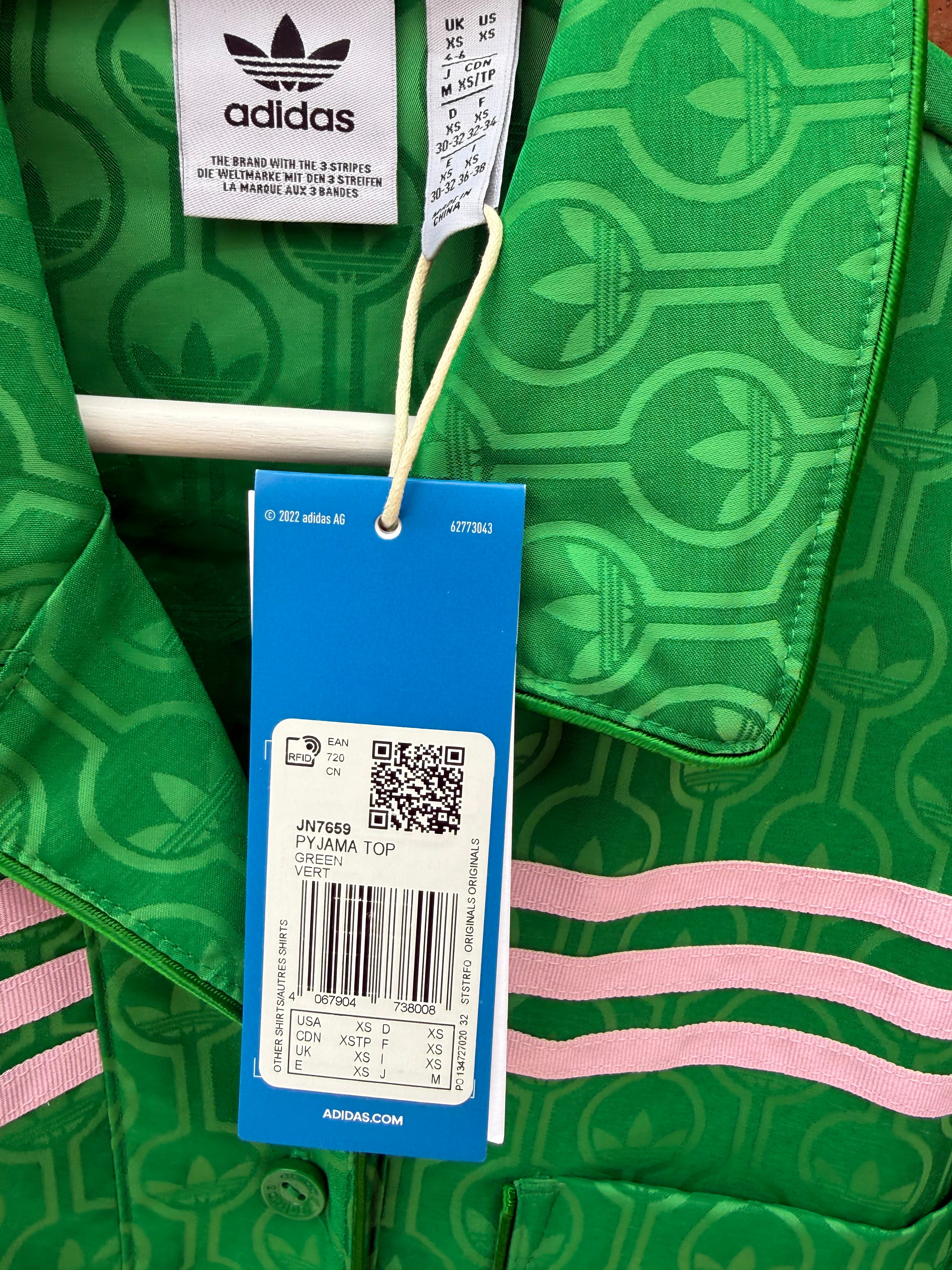 Adidas pink & green pyjama style shirt