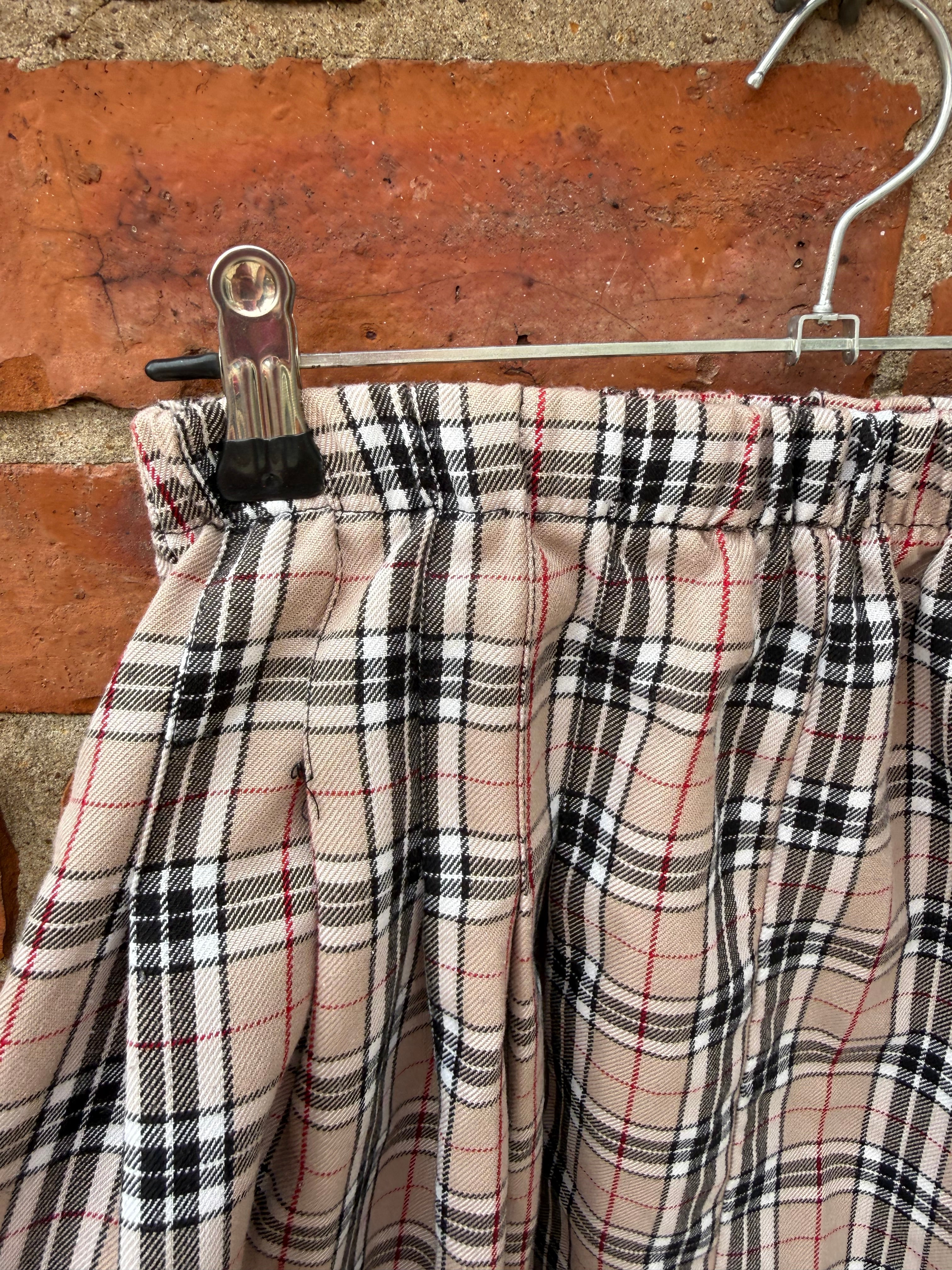 Beige Check elasticated waist Mini Skirt