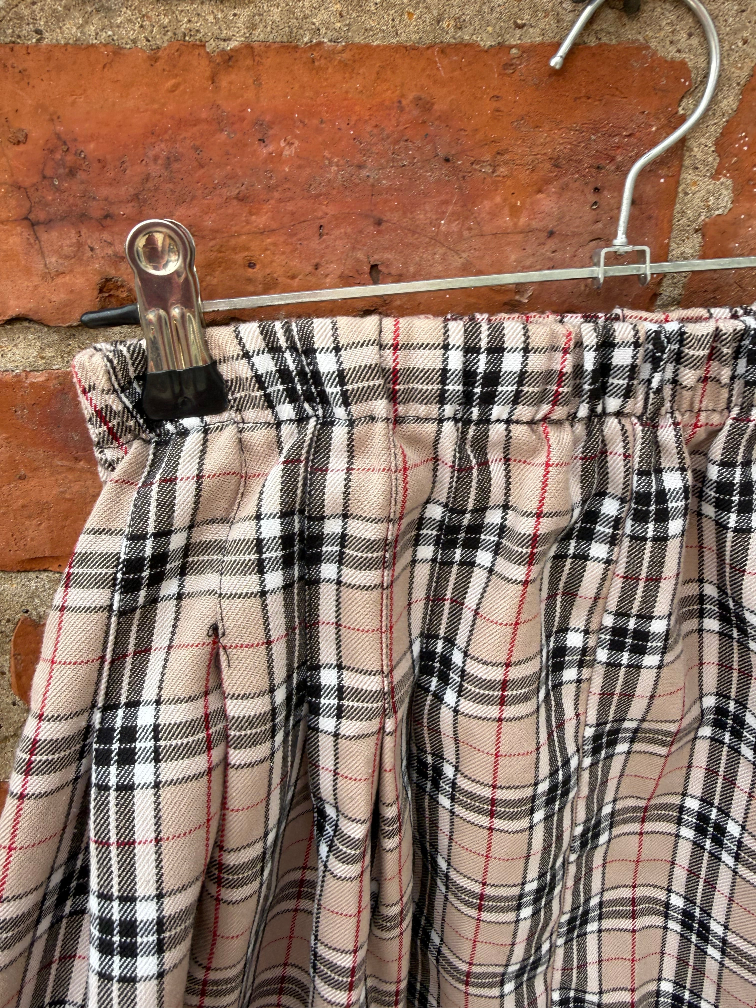 Beige Check elasticated waist Mini Skirt