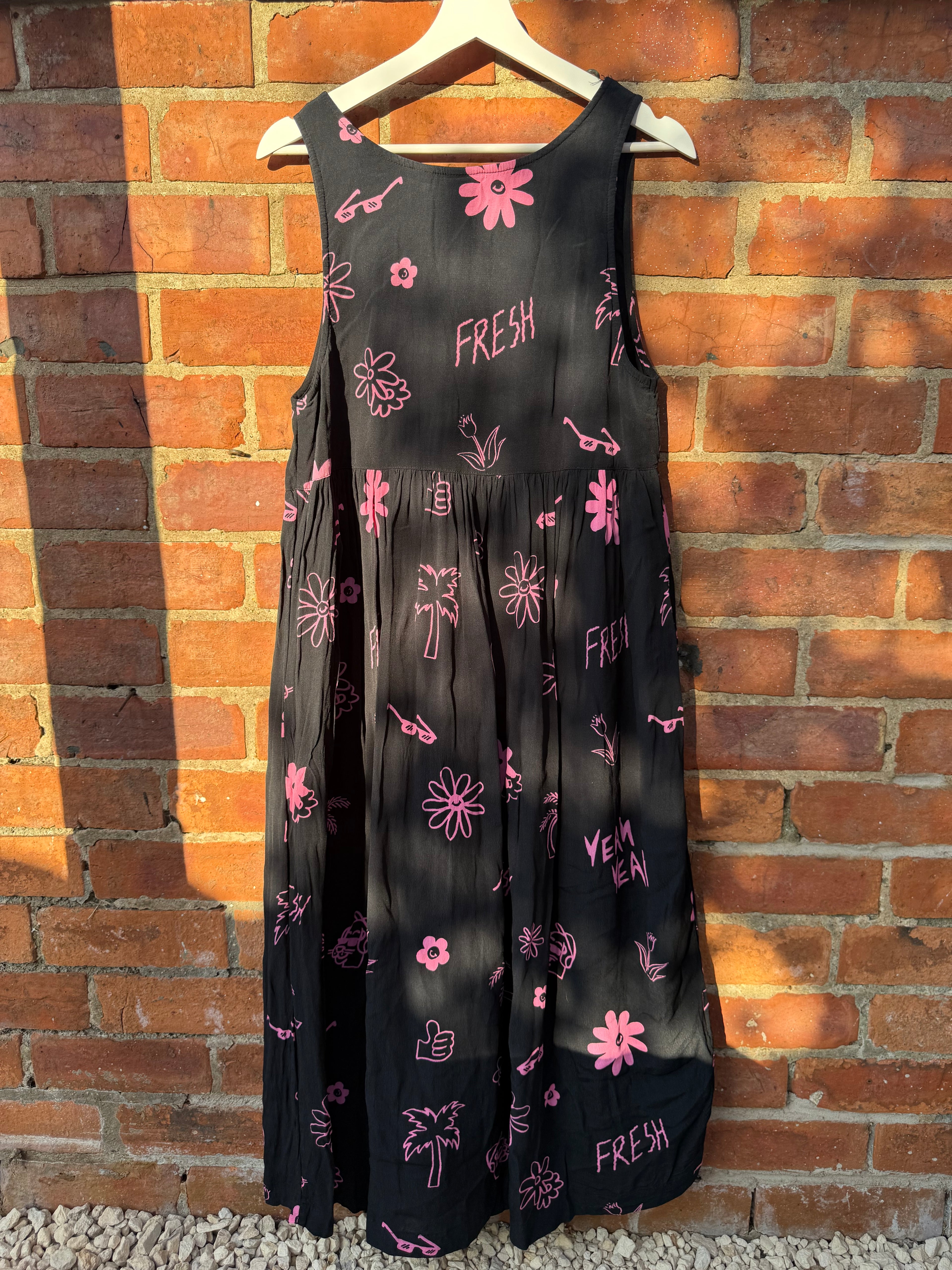 Collusion Black & pink printed midi dress