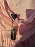 Pretty little thing bandeau ruched puffball mini dress in pink - size 12