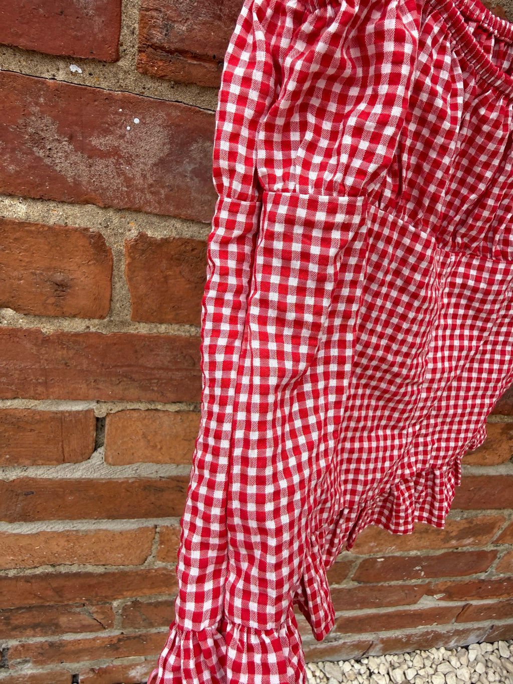 Zara gingham gathered top in re & white