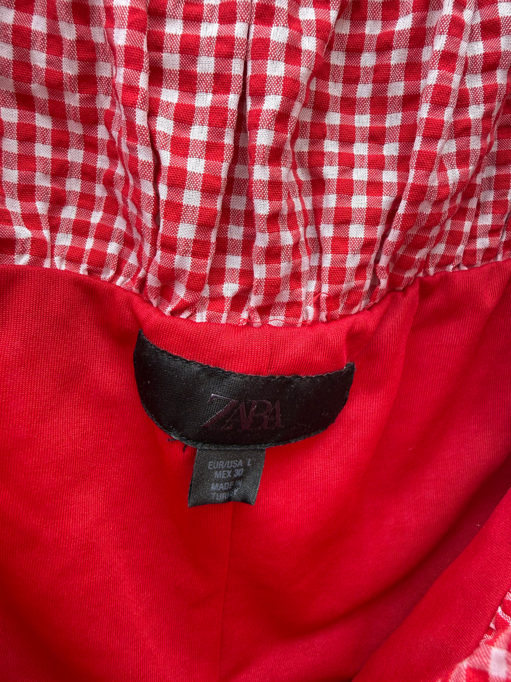Zara gingham gathered top in re & white
