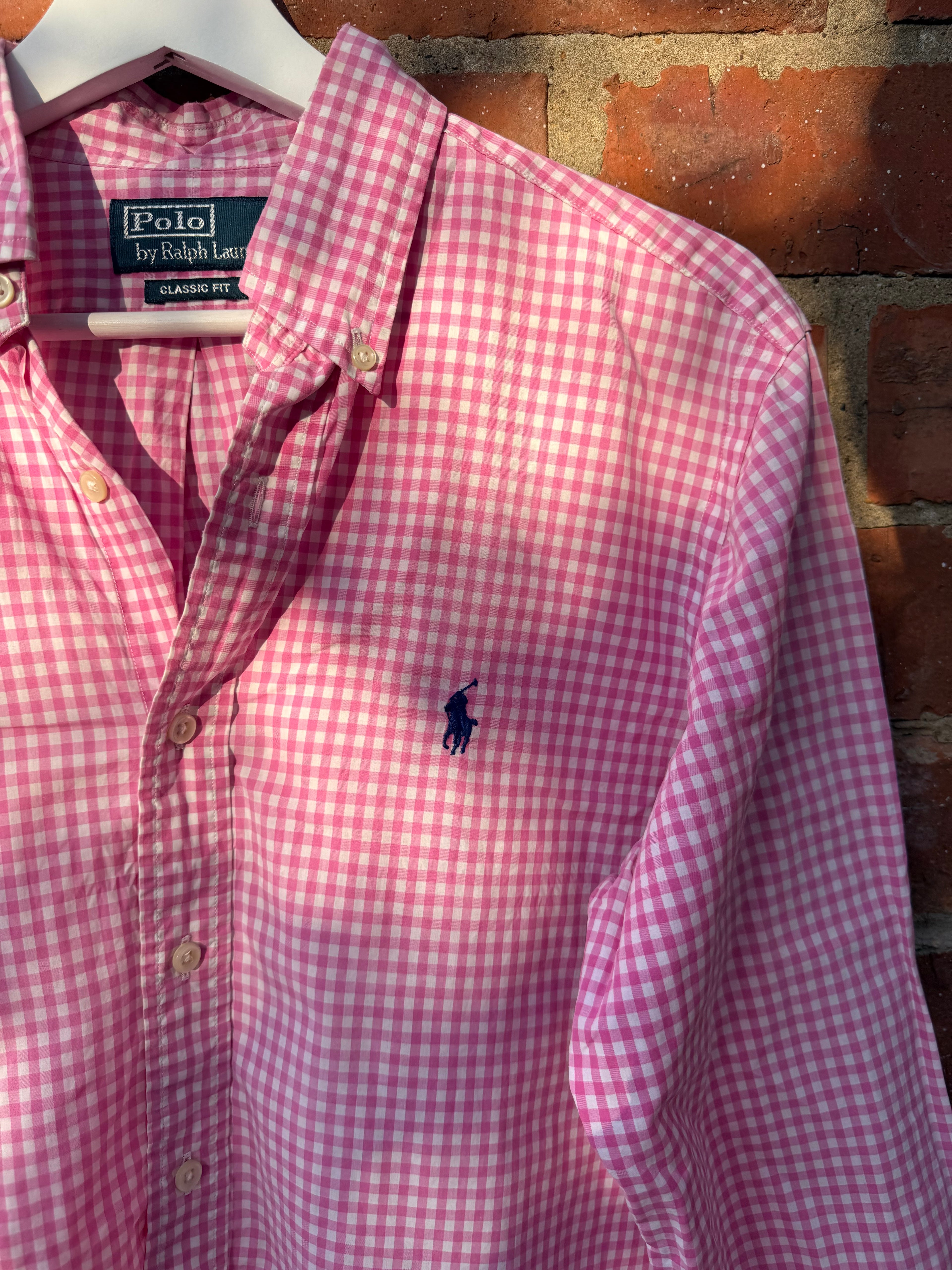 Polo Ralph Lauren re worked crop long sleeve shirt in pink gingham