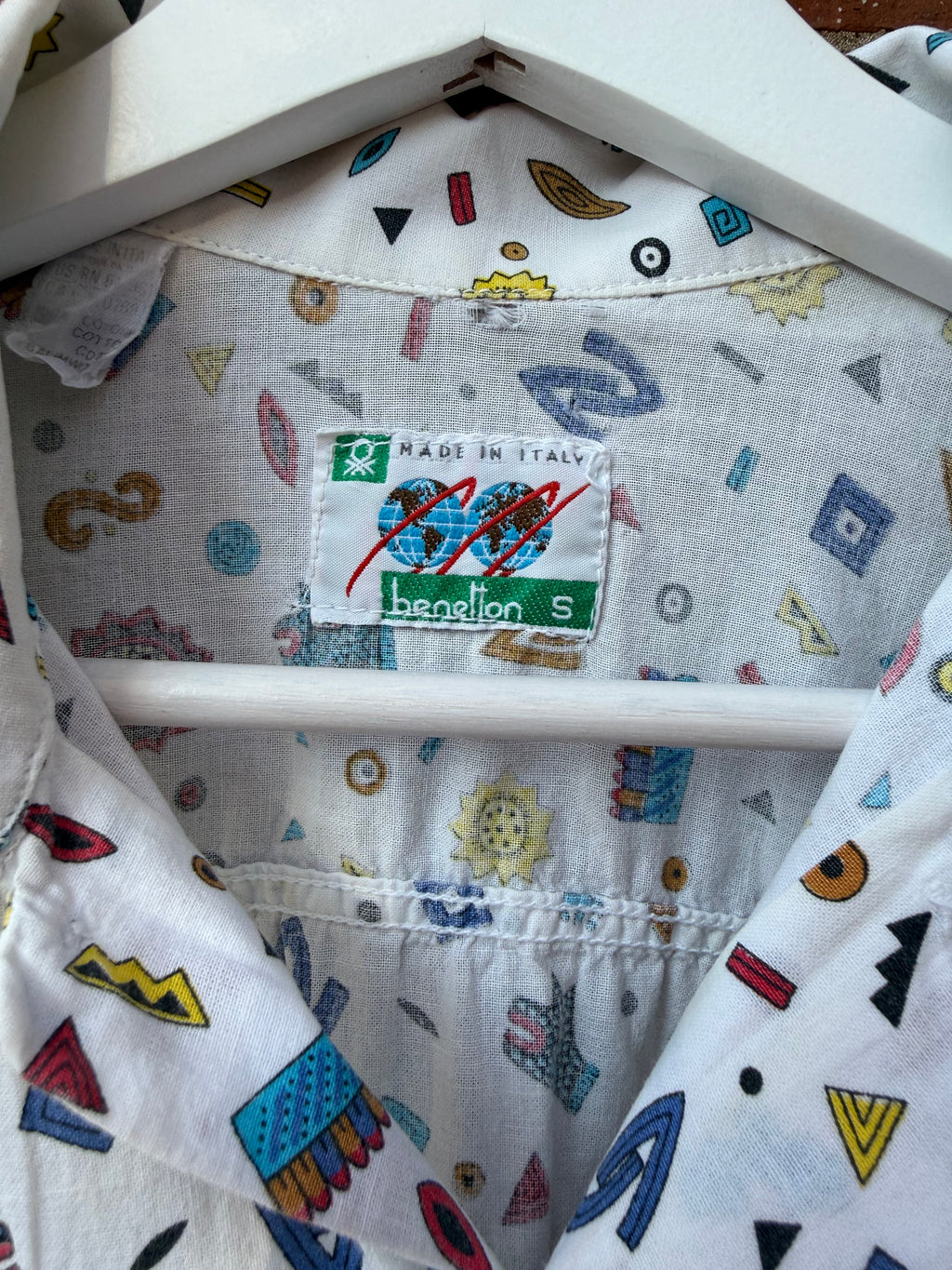 Benetton white multi aztec cropped shirt