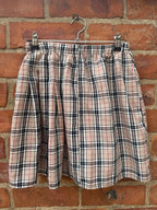 Beige Check elasticated waist Mini Skirt