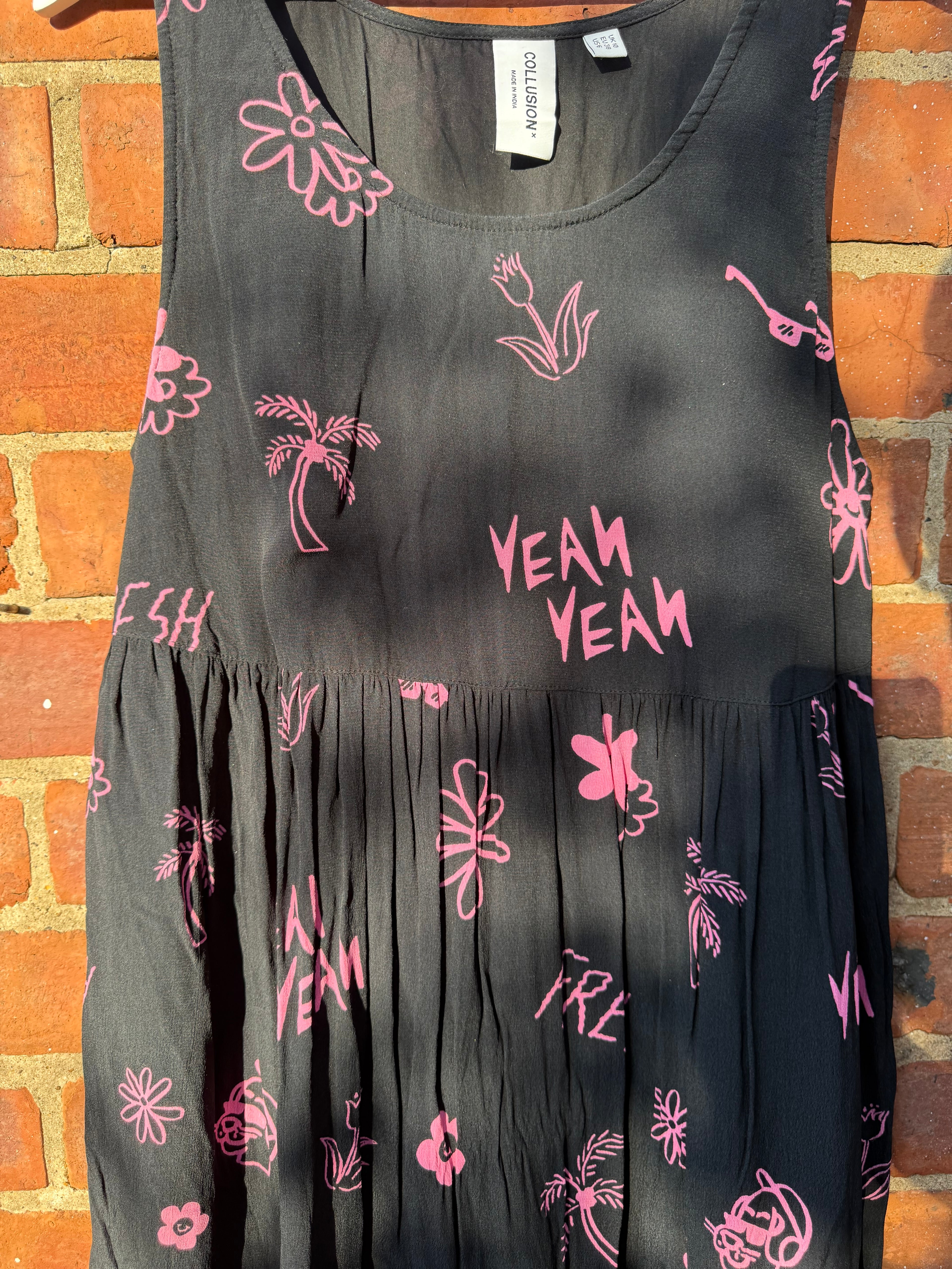Collusion Black & pink printed midi dress