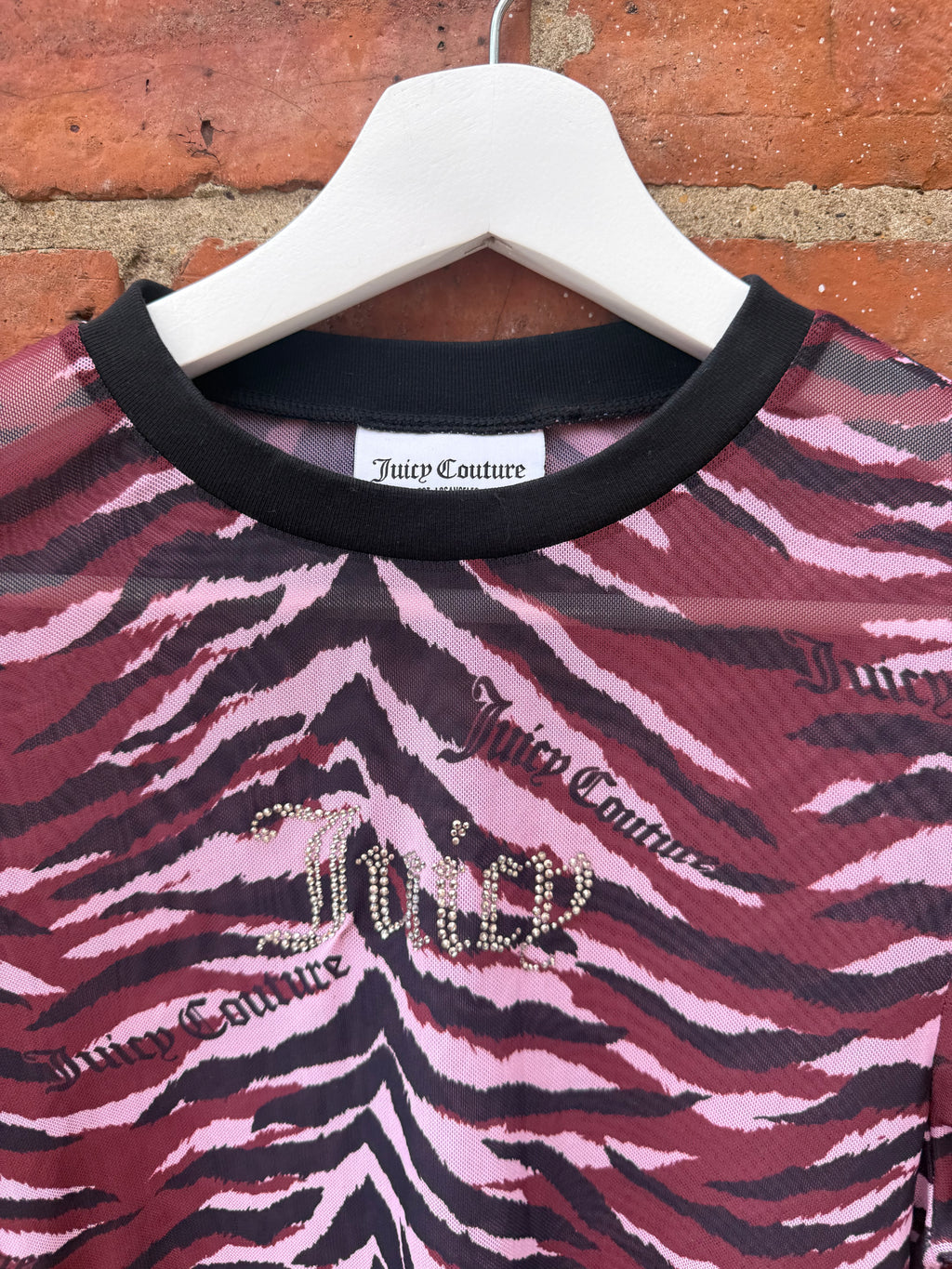 Juicy Couture pink & black mesh tiger print long sleeve top