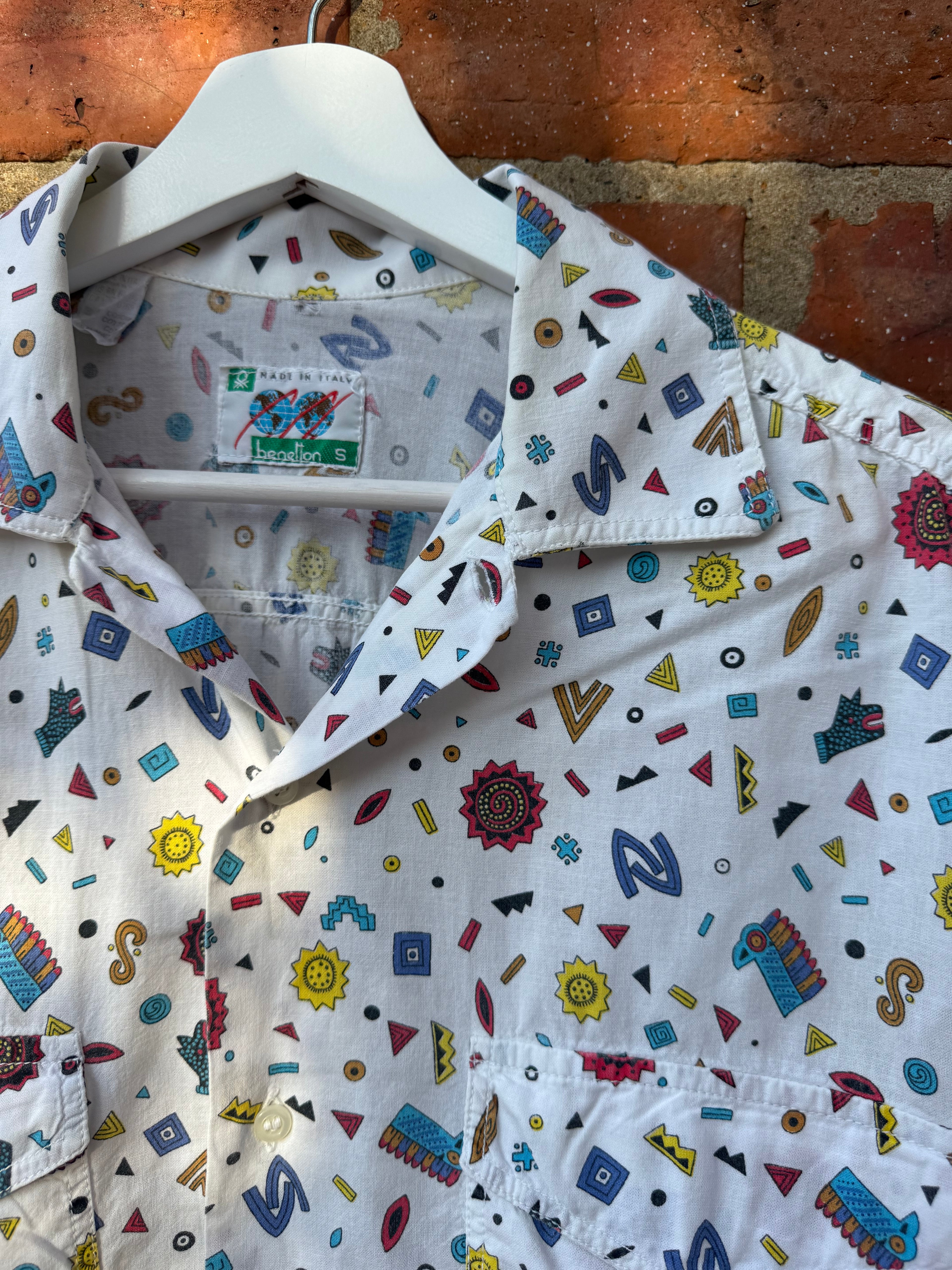 Benetton white multi aztec cropped shirt