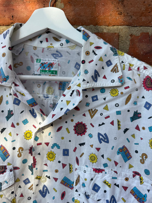 Benetton white multi aztec cropped shirt