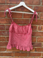 Zara gingham gathered top in re & white